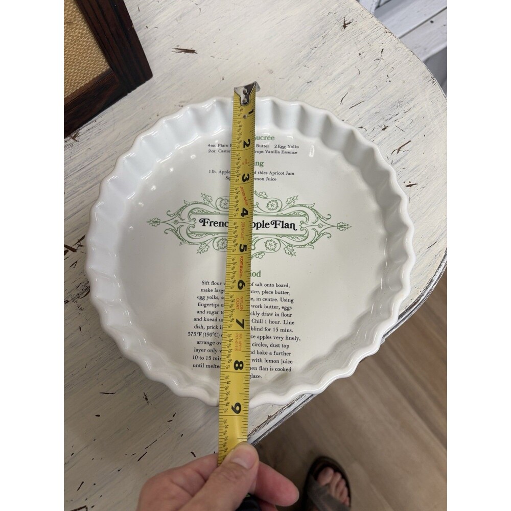 Ceramic French Apple Flan Pie Dish, Round, White, 9 Inch, Recipe Inside
